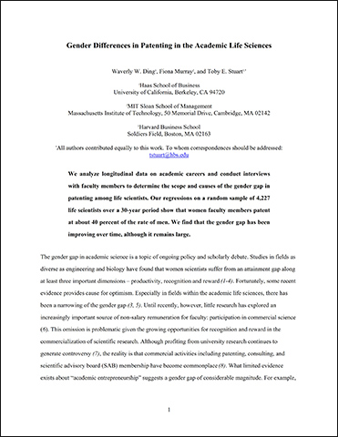 Gender Differences in Patenting in the Academic Life Sciences