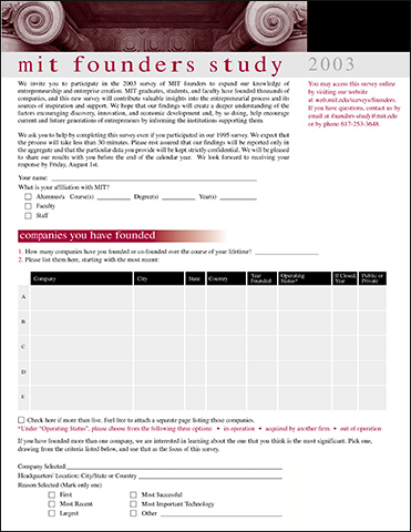 MIT Founder's Study 2003 | Survey