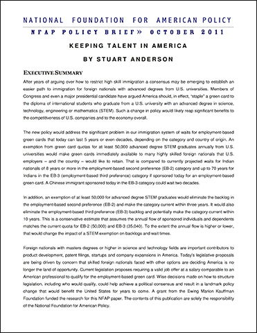 Keeping Talent in America | NFAP Policy Brief