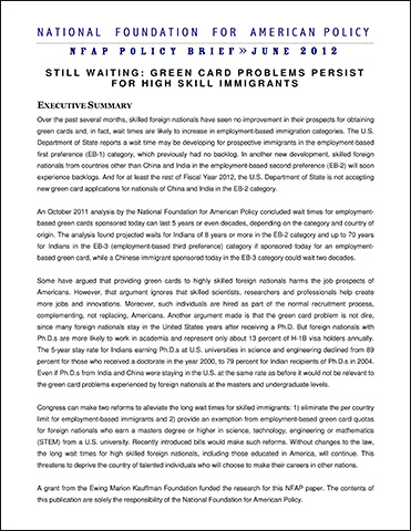 NFAP Policy Brief: Still Waiting: Green Card Problems Persist for High Skill Immigrants