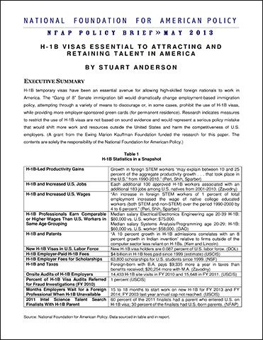 H-1B Visas Essential to Attracting and Retaining Talent in America | NFAP Policy Brief