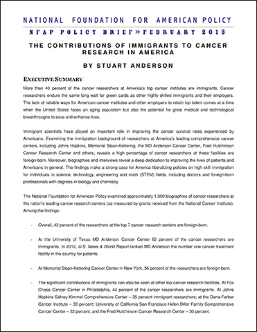 The Contributions of Immigrants to Cancer Research in America | NFAP Policy Brief