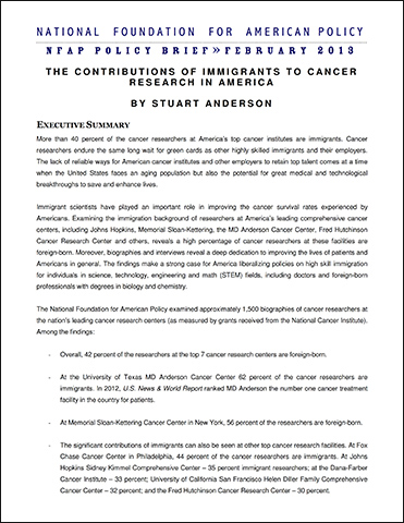 The Contributions of Immigrants to Cancer Research in America - NFAP Policy Brief