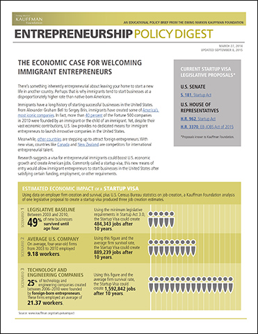 The Economic Case for Welcoming Immigrant Entrepreneurs | Entrepreneurship Policy Digest