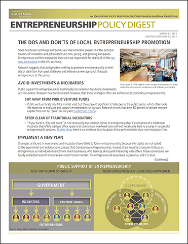The Dos and Don’ts of Local Entrepreneurship Promotion | Entrepreneurship Policy Digest (Updated September 2015)
