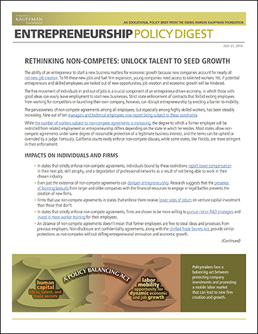 Rethinking Non-Competes: Unlock Talent to Seed Growth | Entrepreneurship Policy Digest