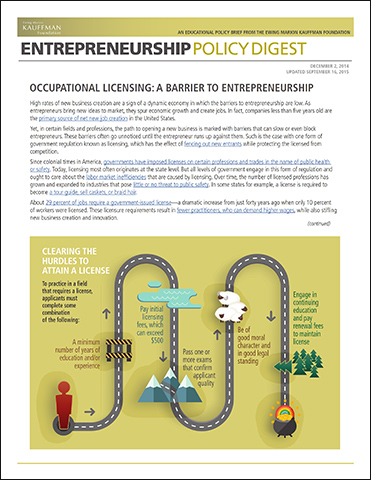 Occupational Licensing: A Barrier to Entrepreneurship | Entrepreneurship Policy Digest