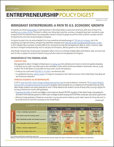 Immigrant Entrepreneurs: A Path to U.S. Economic Growth | Entrepreneurship Policy Digest