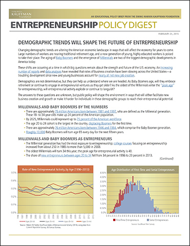 Demographic Trends Will Shape the Future of Entrepreneurship | Entrepreneurship Policy Digest
