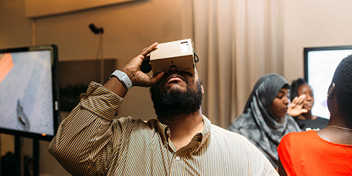 A Kansas City resident uses a virtual reality prototype at Future 20, June 2018. | El Torreon KC + David K. Pugh