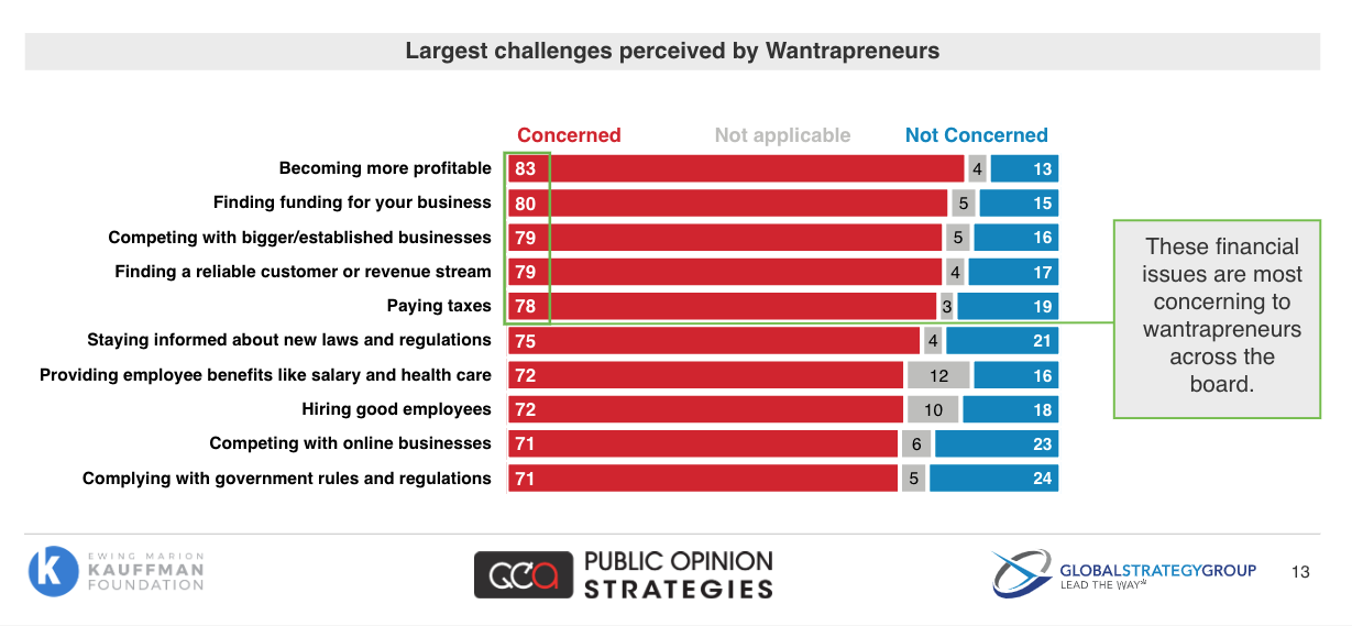 Largest challenges perceived by Wantrapreneurs