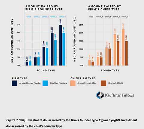 Amount raised by firm's founder type and Amount raised by firm's chief type, by gender