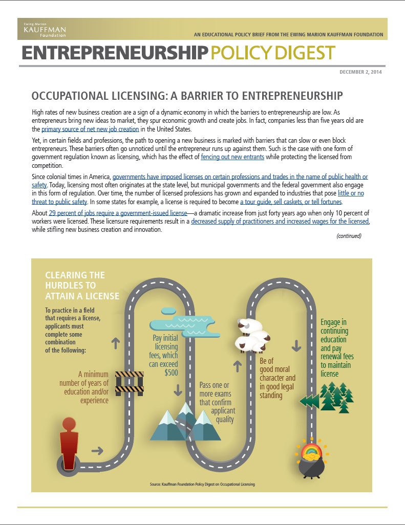 Read "Occupational Licensing: A Barrier to Entrepreneurship" (Updated September 2015)