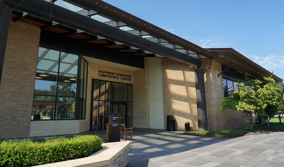The entrance to the Kauffman Foundation Conference Center in Kansas City, Missouri.