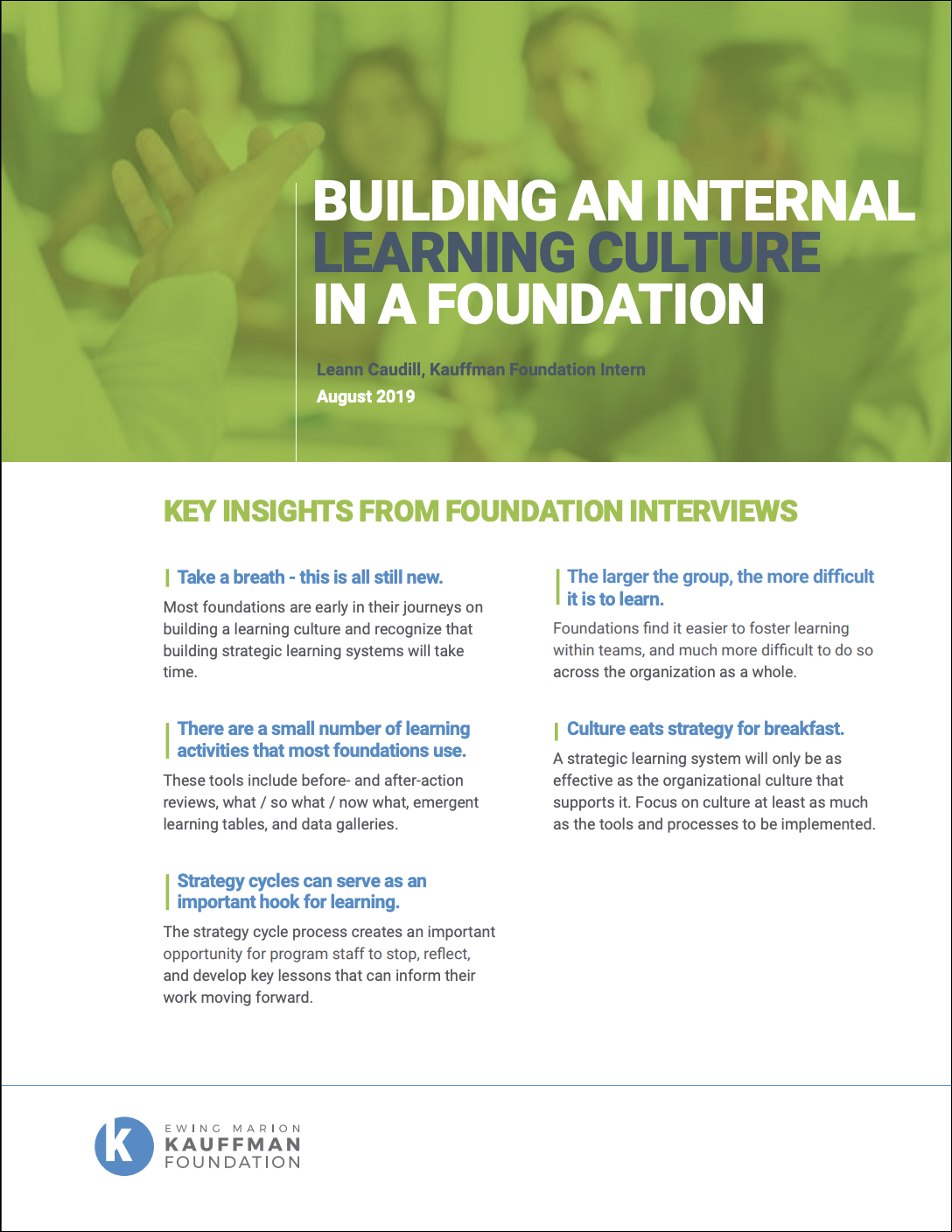 Building an Internal Learning Culture in a Foundation report