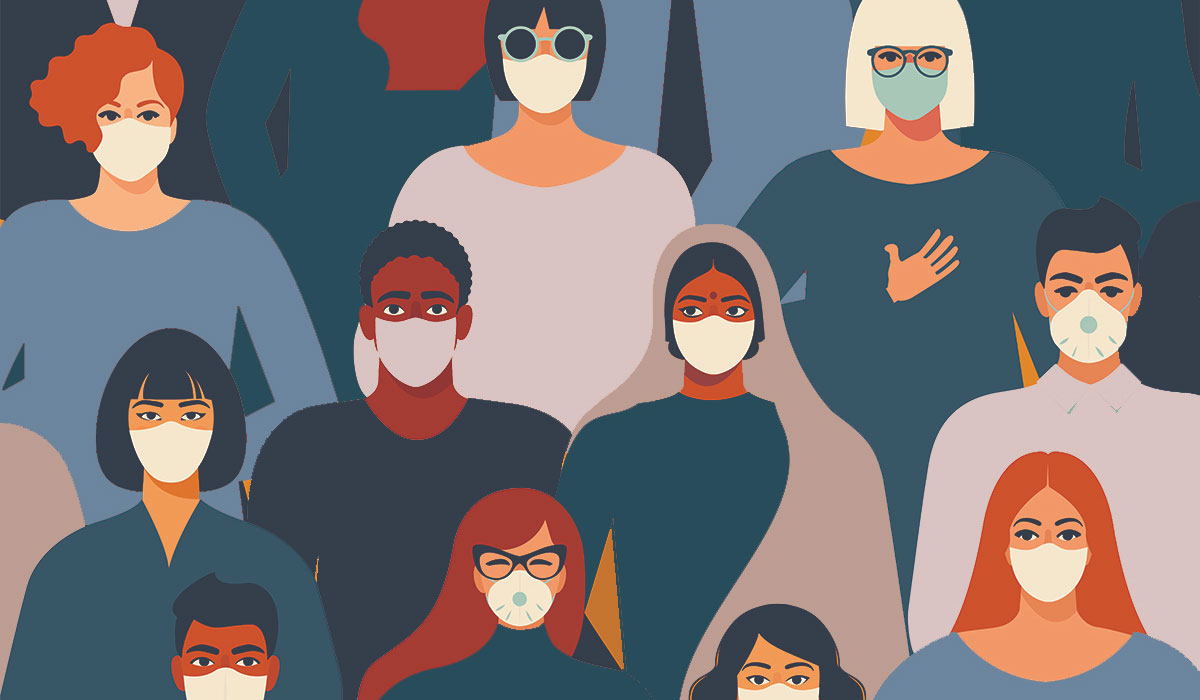 Diverse people wearing face masks