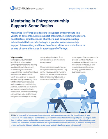 Mentoring in Entrepreneurship Support: Some Basics | Entrepreneurship Issue Brief