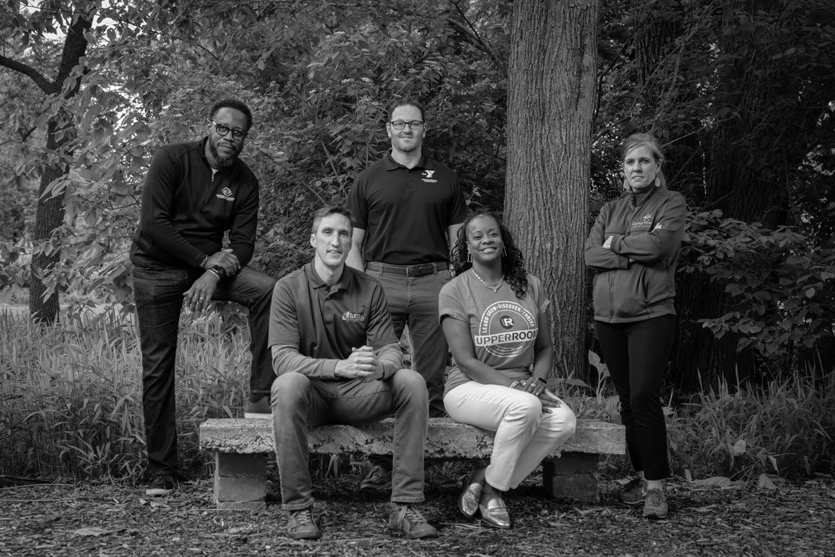 Dred Scott, Steve Scraggs, Erin Balleine, Tonia Gilbert, and Mike English, founders of the Out-of-School-Time Collaborative