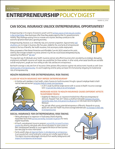 Can Social Insurance Unlock Entrepreneurial Opportunities? | Entrepreneurship Policy Digest