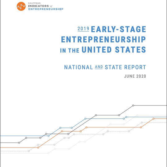 A cover of a report titled, "Early-Stage Entrepreneurship in the United States: National and State Report (2019)"