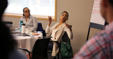 Nia Richardson, managing director of KC Bizcare, in conversation with ecosystem builders from Kansas City inside the Kauffman Foundation Conference Center.