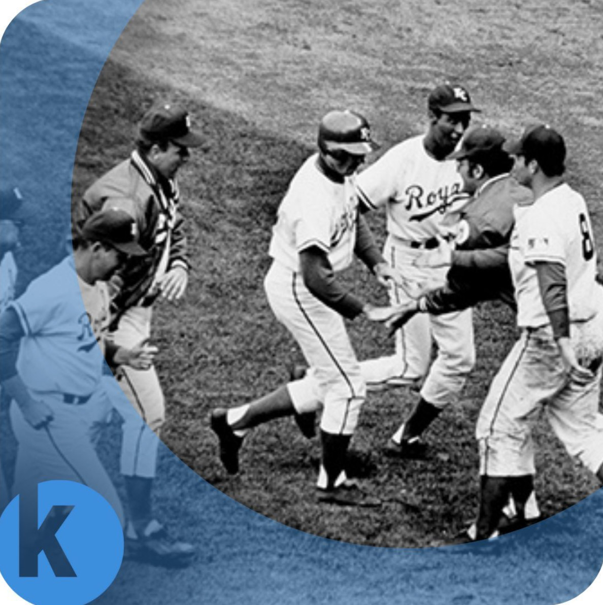 The Royals celebrate their first-ever win on April 8, 1969.