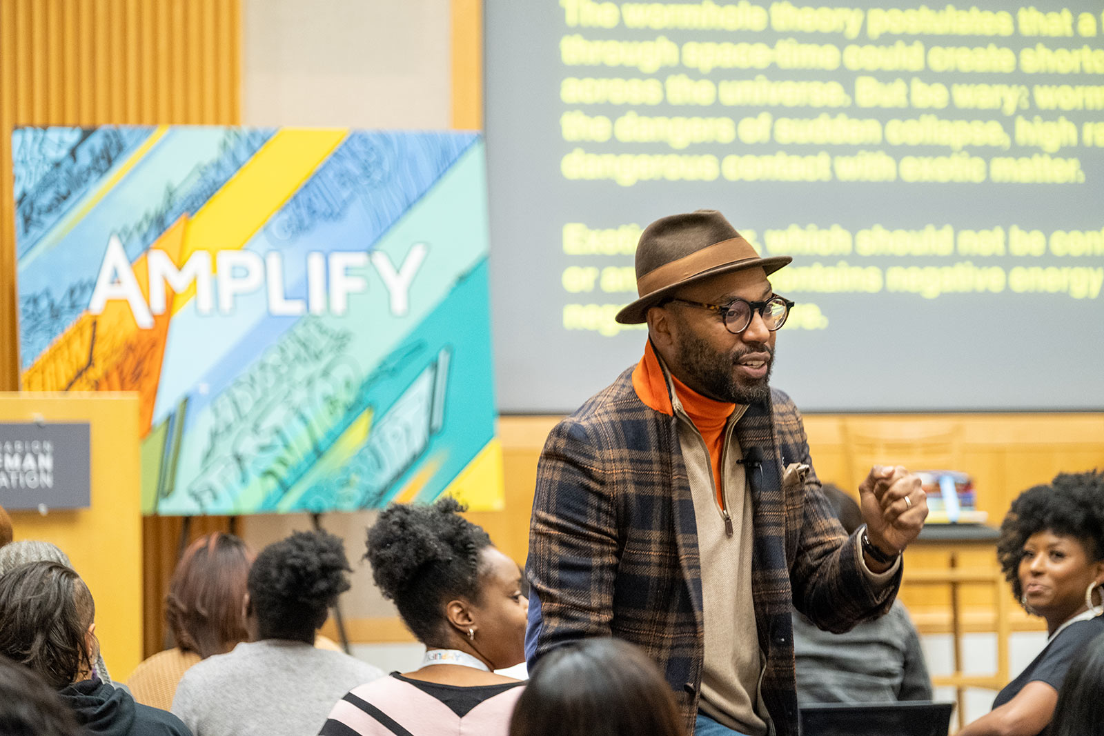 Dr. Christopher Emdin speaks to Amplify attendees at the Kauffman Foundation Conference Center
