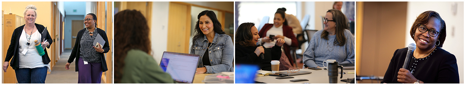 A collage of Kauffman Foundation associates working in the office