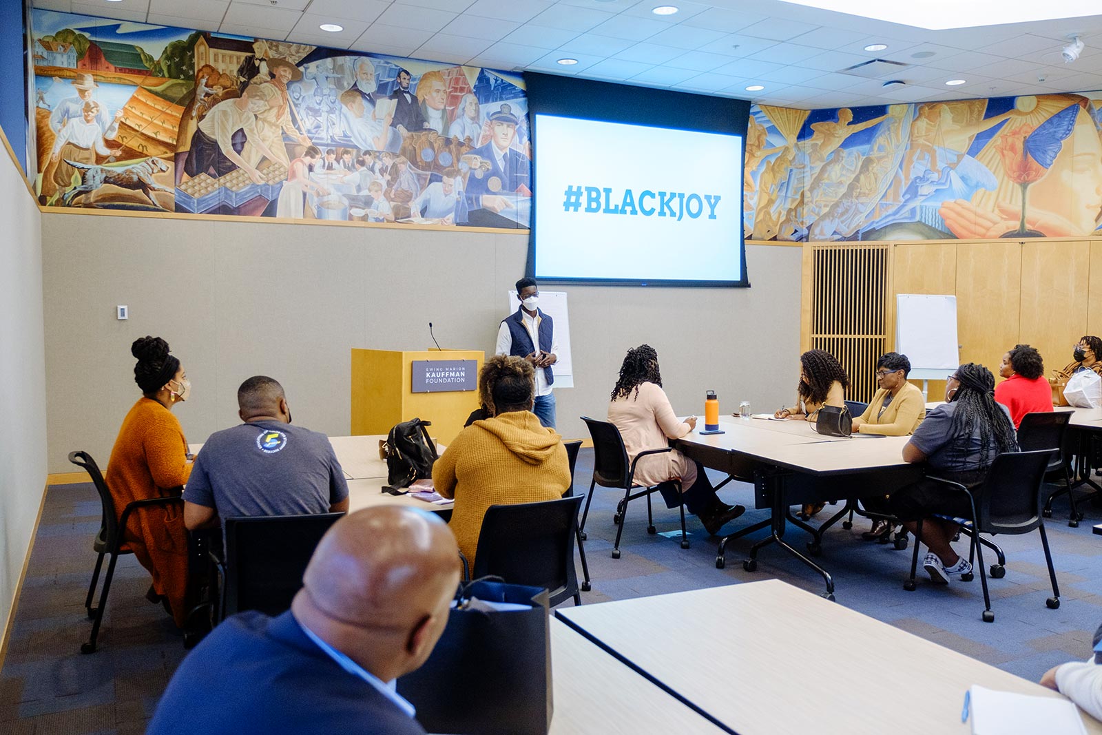 A breakout session at the 2021 Amplify Conference. The screen reads: "#BLACKJOY"