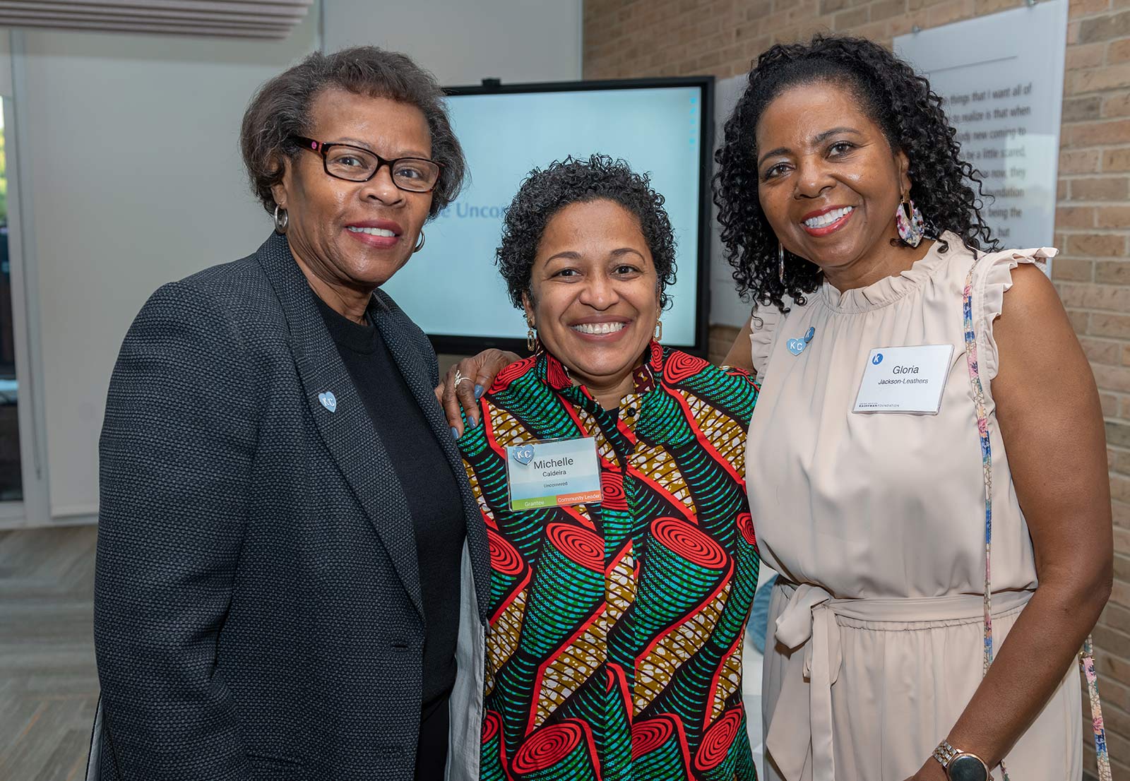 Karen Daniels, Michelle Caldeira, and Gloria Jackson-Leathers at the Kauffman Foundation Open House event Sept. 28, 2023.