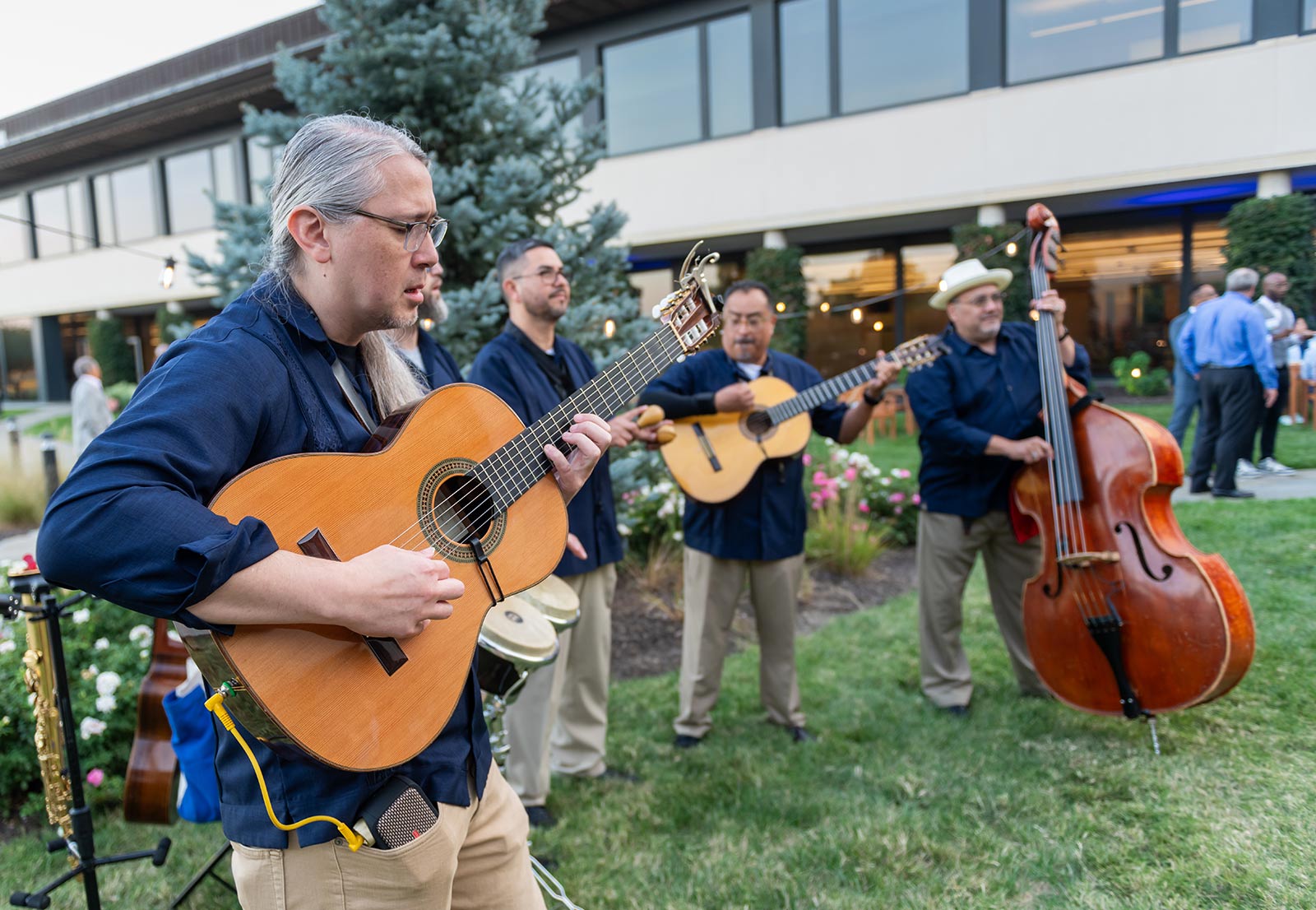 A band plays in the courtyard during the Kauffman Foundation Open House event Sept. 28, 2023.