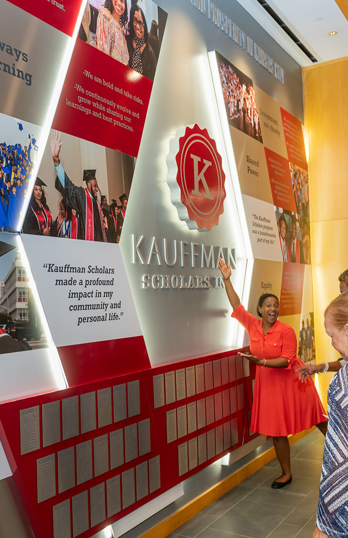 Kauffman Scholars legacy wall inside the Kauffman Foundation Conference Center.