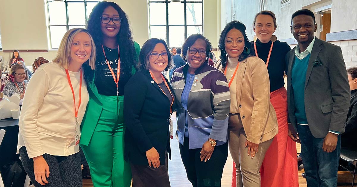 Lauren Aleshire, Shakia Webb, Dr. Klusmeier, Dr. Burns-Wallace, Alayna Smith, Meredith Walrafen, and Olatunji Ajani at 1 Million Cups during GEWKC.