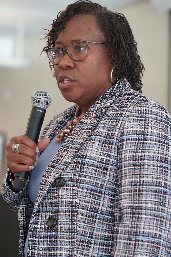Dr. DeAngela Burns-Wallace, president and CEO of the Kauffman Foundation, speaks at the inaugural Economic Mobility, Research, and Data Forum in November 2024.