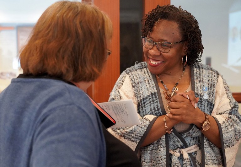 Dr. DeAngela Burns-Wallace, president and CEO of the Kauffman Foundation, in conversation with a grantee