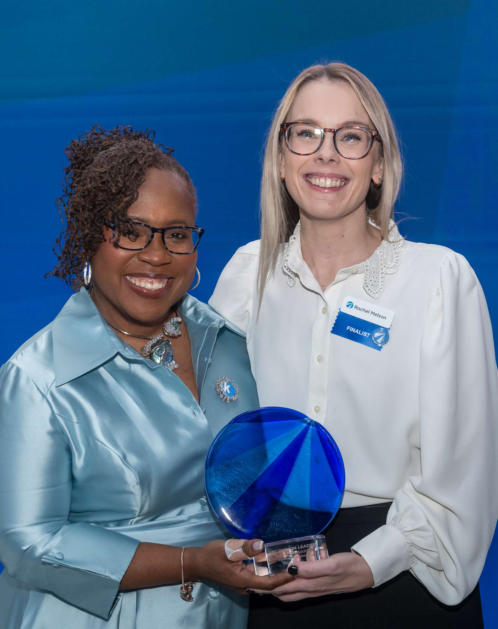 Dr. DeAngela Burns-Wallace with Dr. Rachel Melson at the Kauffman Uncommon Leader Impact Award ceremony Dec. 11.