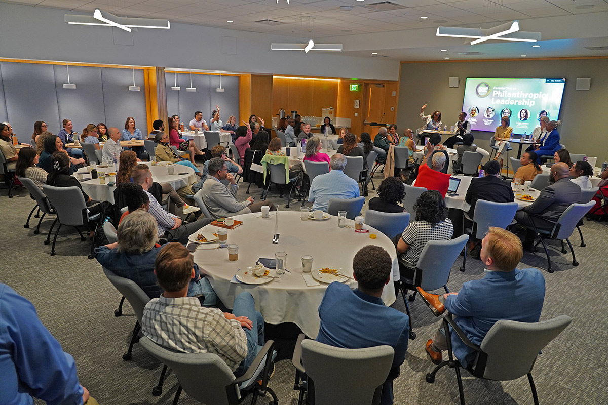 Kauffman Foundation associates and guests attend the Women's History Month fireside chat featuring female philanthropic leaders in the Kansas City region. 