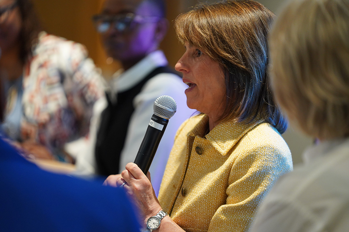 Debbie Wilkerson at the Women's History Month fireside chat at the Ewing Marion Kauffman Foundation Conference Center.