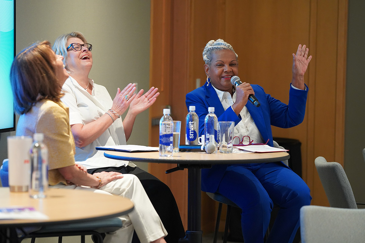 Dr. Marjorie Williams at the Women's History Month fireside chat at the Ewing Marion Kauffman Foundation Conference Center.