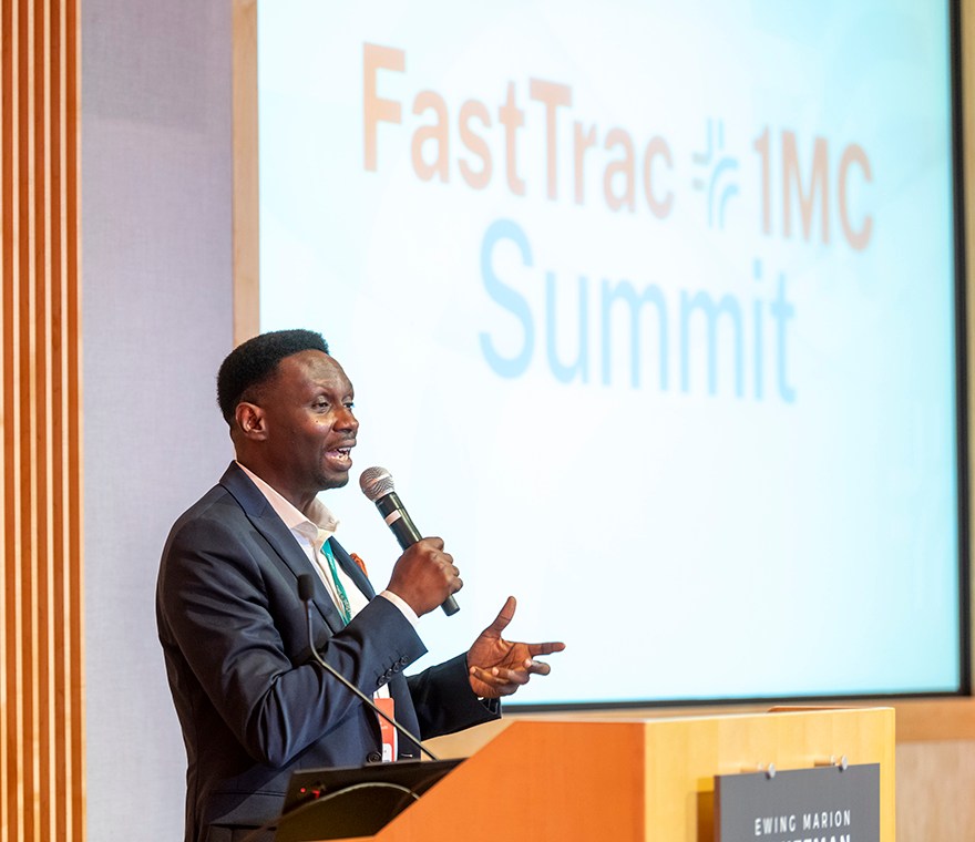 Olatunji Ajani speaks at the 2026 Kauffman FastTrac + 1 Million Cups Summit